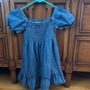 GAP Blue Smocked Denim Puff Sleeve Dress